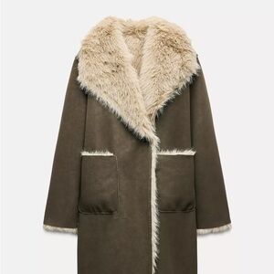 Zara Brown Coat with Cream Fur Trim